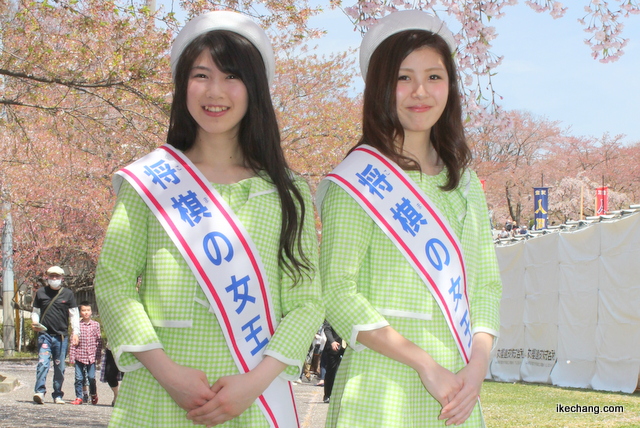 写真：「将棋の女王」の阿部汐里さんと高橋真由美さん（平成28年度人間将棋）