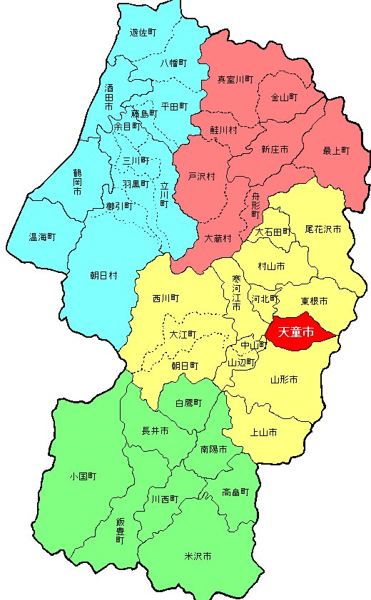 山形県の地図（天童市を選択して下さい）