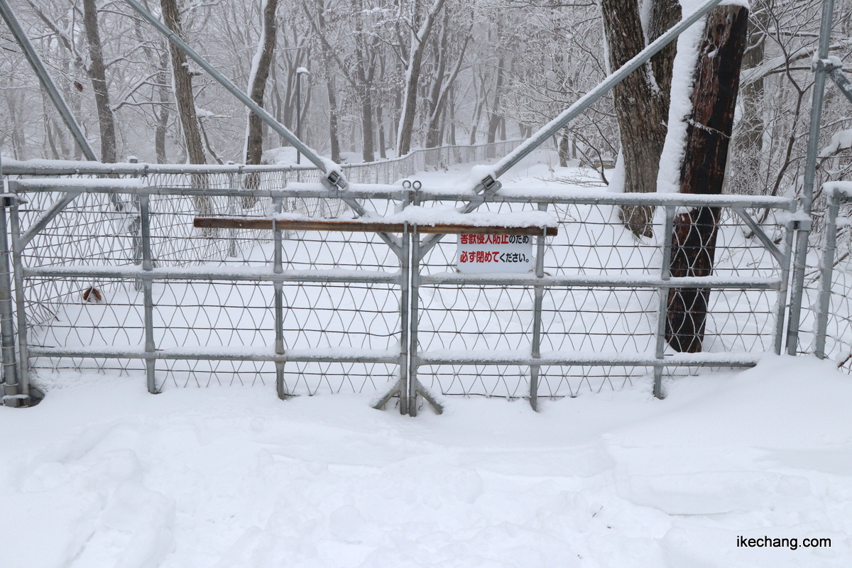 写真：雪で埋まる北面白山登山道へのゲート